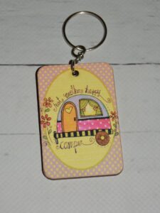 Pink Caravan Wooden Keyring