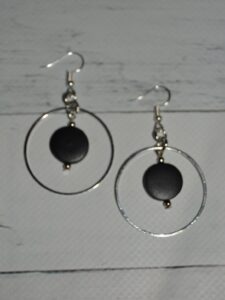 Black Disc and Hoop Earrings